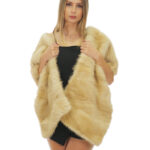 Stola in pelliccia di visone lunga 184 cm a fasce sottili beige con coulisse ai lati