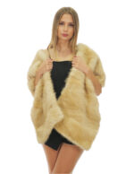 Stola in pelliccia di visone lunga 184 cm a fasce sottili beige con coulisse ai lati