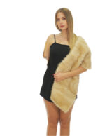 Stola in pelliccia di visone lunga 184 cm a fasce sottili beige con coulisse ai lati