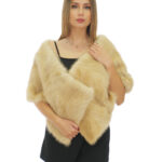 156 cm long mink fur stole with beige thin bands with drawstring on the sides