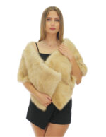 Stola in pelliccia di visone lunga 156 cm a fasce sottili beige con coulisse ai lati