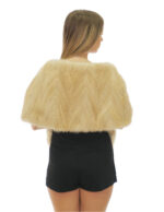 Stola in pelliccia di visone lunga 156 cm a fasce sottili beige con coulisse ai lati