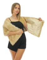 Stola in pelliccia di visone lunga 156 cm a fasce sottili beige con coulisse ai lati