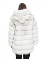 Long jacket with sleeves white 48 horizontal fox fur with leather and zip hood - Image 5