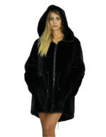 Coat 54 reversible black mink full and waterproof fabric zip long sleeve 86 cm long