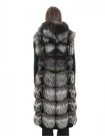 Long vest in silver fox fur 52 with hood and suede 112 cm - Image 5