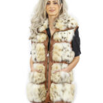 Beige fox vest slightly speckled size 44 Italian collar brown leather with zip closure