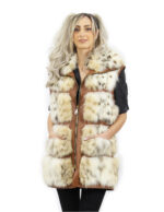Beige fox vest slightly speckled size 44 Italian collar brown leather with zip closure