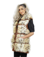 Beige fox vest slightly speckled size 44 Italian collar brown leather with zip closure - Image 2