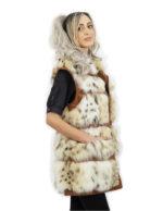 Beige fox vest slightly speckled size 44 Italian collar brown leather with zip closure - Image 3