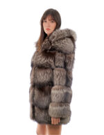 Fox jacket 80 cm long 42 second life gray silver fur with hood hook closure - Image 3