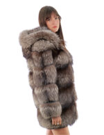 Fox jacket 80 cm long 42 second life gray silver fur with hood hook closure - Image 2