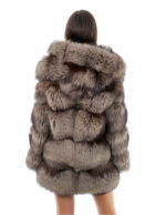 Fox jacket 80 cm long 42 second life gray silver fur with hood hook closure - Image 4