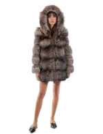 Fox jacket 80 cm long 42 second life gray silver fur with hood hook closure - Image 5