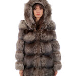 Fox jacket 80 cm long 42 second life gray silver fur with hood hook closure