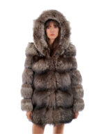 Fox jacket 80 cm long 42 second life gray silver fur with hood hook closure