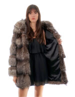 Fox jacket 80 cm long 42 second life gray silver fur with hood hook closure - Image 6