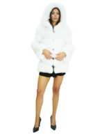 Cappotto in volpe bianco 48 orizzonatale con cappuccio e maniche lunghe - Image 4
