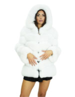Cappotto in volpe bianco 48 orizzonatale con cappuccio e maniche lunghe