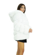 Cappotto in volpe bianco 48 orizzonatale con cappuccio e maniche lunghe - Image 2