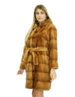 Mink fur coat gold 50 long 90cm with fur lined hood long sleeves fur belt - Image 2