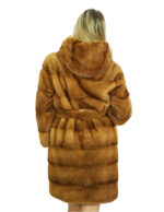Mink fur coat gold 50 long 90cm with fur lined hood long sleeves fur belt - Image 5