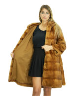 Mink fur coat gold 50 long 90cm with fur lined hood long sleeves fur belt - Image 6