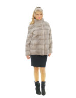 Cappotto lungo 72 cm pelliccia visone zaffiro 48 con manica lunga e tasche esterne