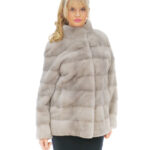 Cappotto lungo 72 cm pelliccia visone zaffiro 48 con manica lunga e tasche esterne