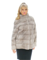 Cappotto lungo 72 cm pelliccia visone zaffiro 48 con manica lunga e tasche esterne