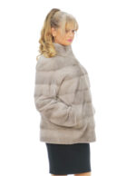 Cappotto lungo 72 cm pelliccia visone zaffiro 48 con manica lunga e tasche esterne