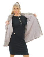 Cappotto lungo 72 cm pelliccia visone zaffiro 48 con manica lunga e tasche esterne