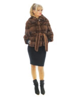 Giacca in pelliccia di visone 44 orizzontale manica 3/4 collo italiano tasche esterne