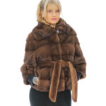 Giacca in pelliccia di visone 44 orizzontale manica 3/4 collo italiano tasche esterne