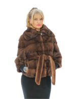 Giacca in pelliccia di visone 44 orizzontale manica 3/4 collo italiano tasche esterne