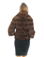 Giacca in pelliccia di visone 44 orizzontale manica 3/4 collo italiano tasche esterne