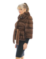 Giacca in pelliccia di visone 44 orizzontale manica 3/4 collo italiano tasche esterne