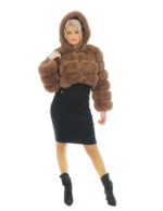 Brown fox fur short jacket 44 long sleeve hood closure hooks - Image 4