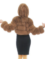 Brown fox fur short jacket 44 long sleeve hood closure hooks - Image 5