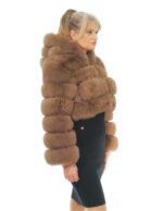 Brown fox fur short jacket 44 long sleeve hood closure hooks - Image 3