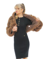 Brown fox fur short jacket 44 long sleeve hood closure hooks - Image 6