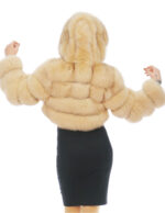 Бежевый мех лисы короткая куртка 46 длинных рукавов капюшон крючки — изображение 5