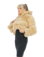 Бежевый мех лисы короткая куртка 46 длинных рукавов капюшон крючки — изображение 2