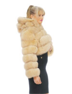 Бежевый мех лисы короткая куртка 46 длинных рукавов капюшон крючки — изображение 3