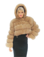 Короткая куртка из меха лисы лесного ореха 48 с длинным рукавом, застежка капюшона на крючки