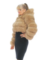 Короткая куртка из меха лисы лесного ореха 48 с длинным рукавом, застежка капюшона на крючки — изображение 2