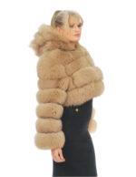 Короткая куртка из меха лисы лесного ореха 48 с длинным рукавом, застежка капюшона на крючки — изображение 3