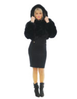 Short Jacket in Black Fox Fur 50 Long Sleeve Hood Closure Hooks - Image 4
