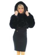 Short Jacket in Black Fox Fur 50 Long Sleeve Hood Closure Hooks