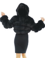 Short Jacket in Black Fox Fur 50 Long Sleeve Hood Closure Hooks - Image 5